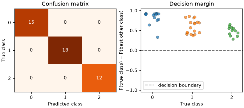 Confusion matrix and decision margin of the classifier